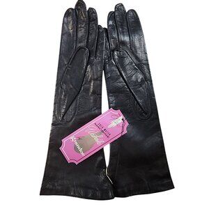 Vintage Grandoe Womens Silk Lined Black Leather Gloves 6.5